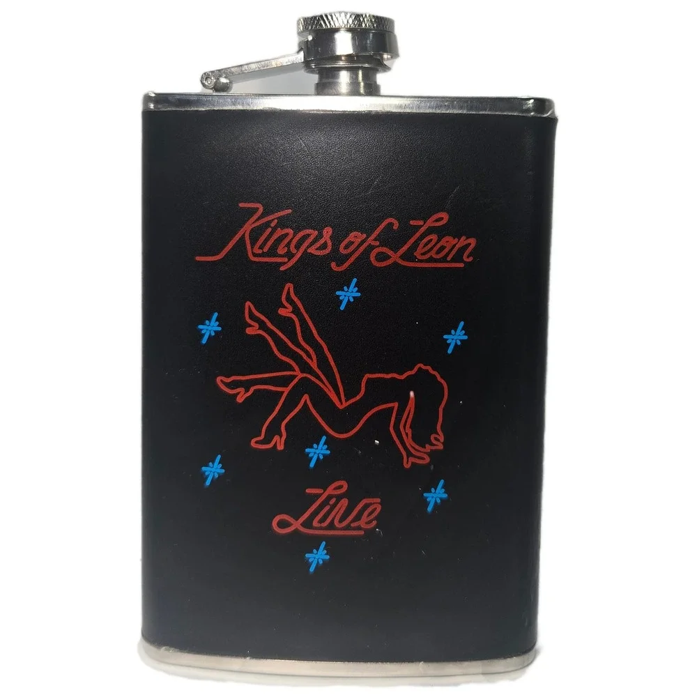 RARE Kings of Leon Live Band Merchandise Black Wrap Stainless Steel Flask
